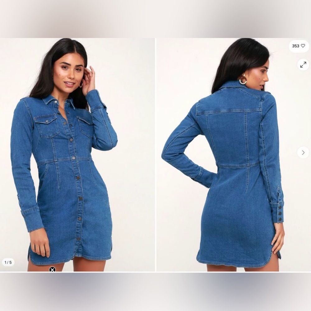 Free People Women’s XS Denim Long Sleeve Boho Western Cowgirl Button Down Dress